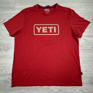Yeti Men's T-Shirt Box Logo Short Sleeve Red XL Graphic Tee‎ Outdoor Casual